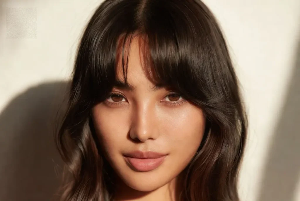 Curtain Bangs with Face Framing Layers for Round Face