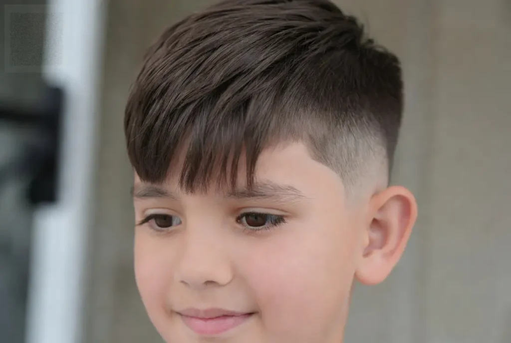 Young boy with straight hair and a neat haircut showing the clean shape, texture, and versatility of straight hair for boys’ styles

