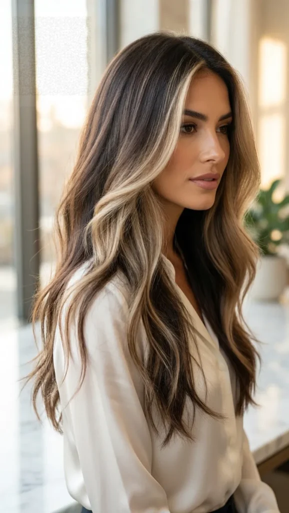 Champagne Blonde Highlights on Deep Brunette