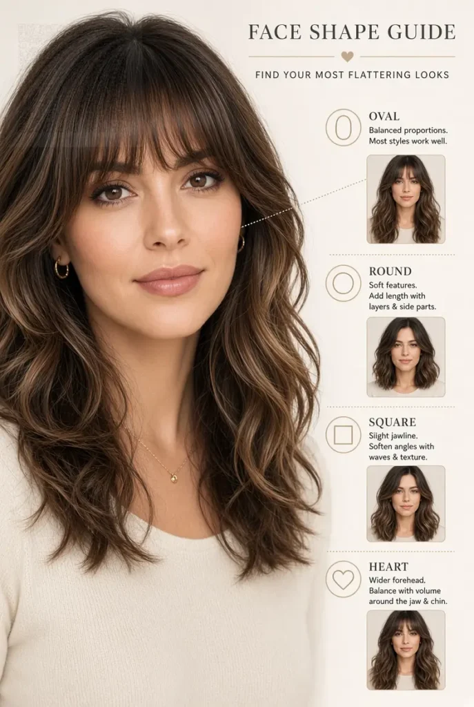 How to Choose Wavy Hair With Bangs for Your Face Shape