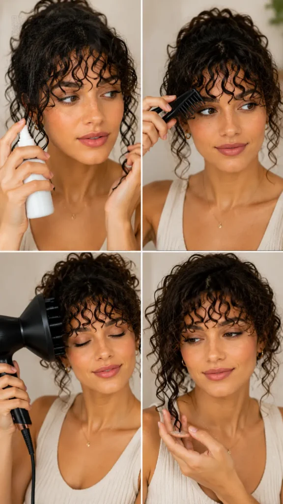How to Style Curly Bangs So They Behave