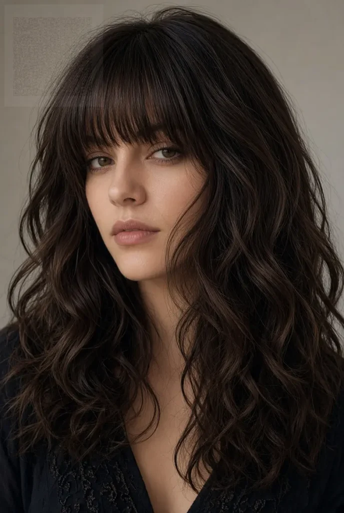 Wavy Hair With Thick Bangs