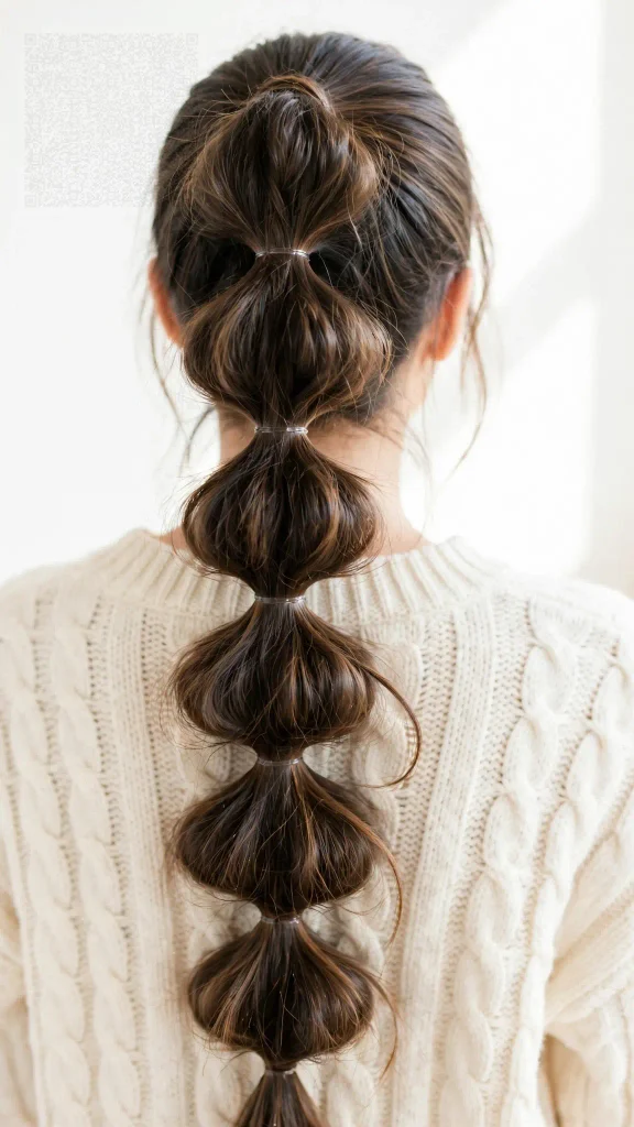 Bubble ponytail hairstyle for long hair 