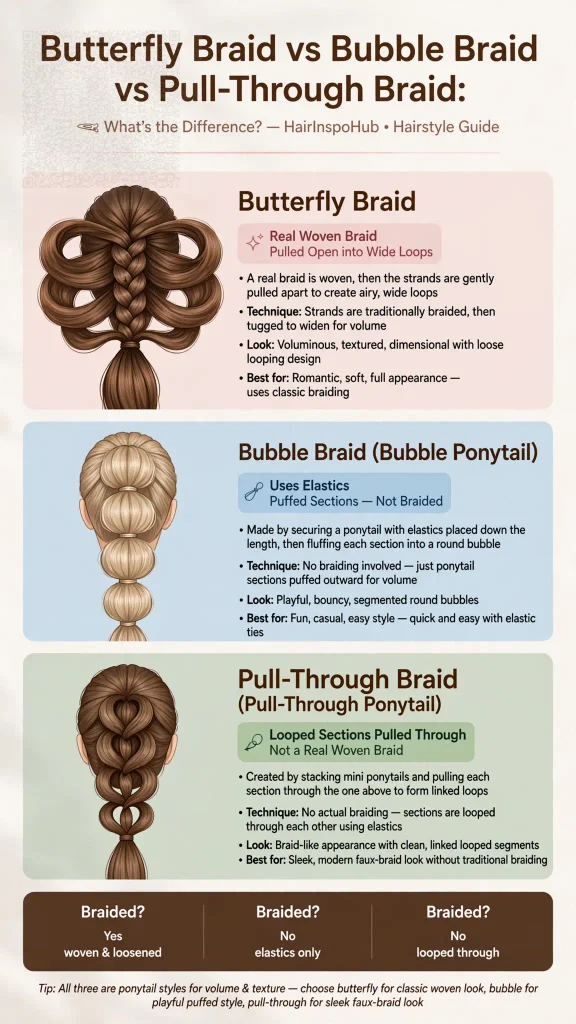 Butterfly braid vs bubble braid vs pull-through braid