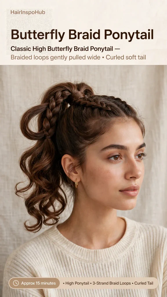 Classic high butterfly braid ponytailfButterfly and bubble braid hybrid ponytail
