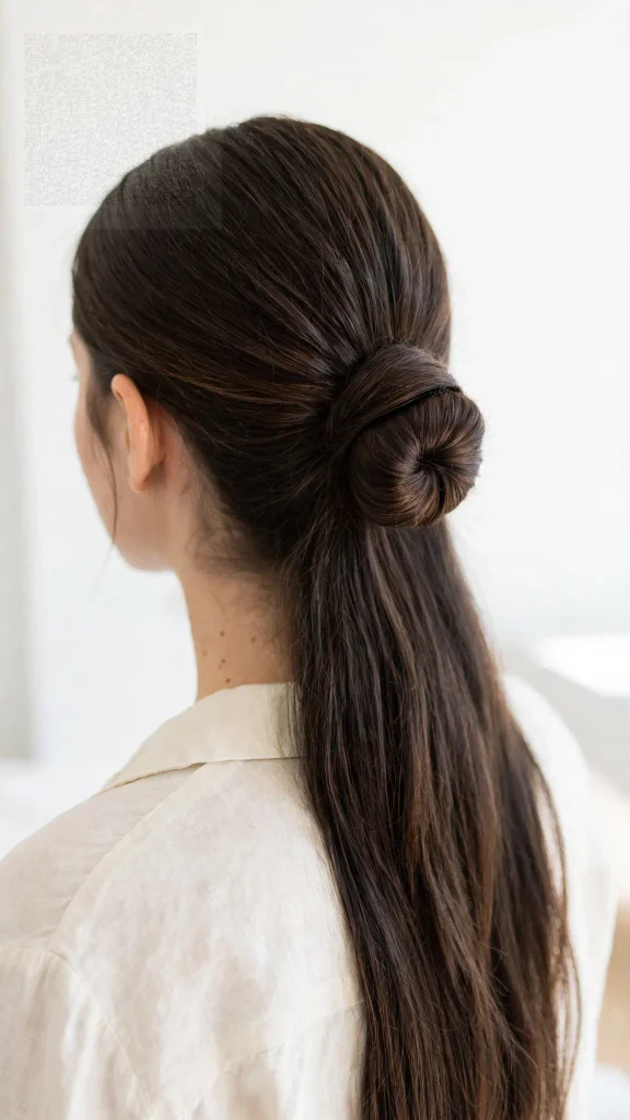 Low bun hairstyle for long hair