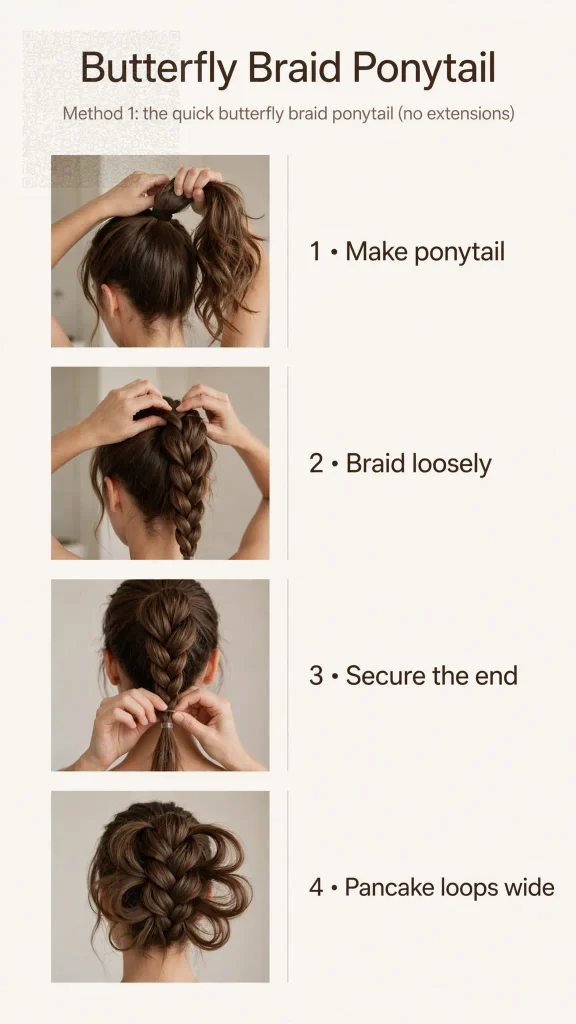 Method 1 quick butterfly braid ponytail no extensions