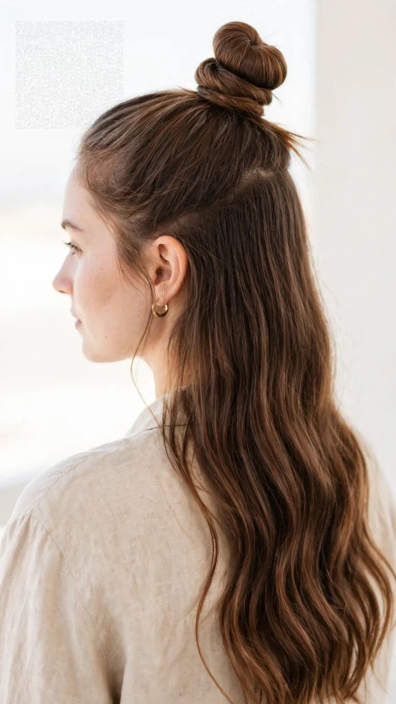 Top knot hairstyle for long hair