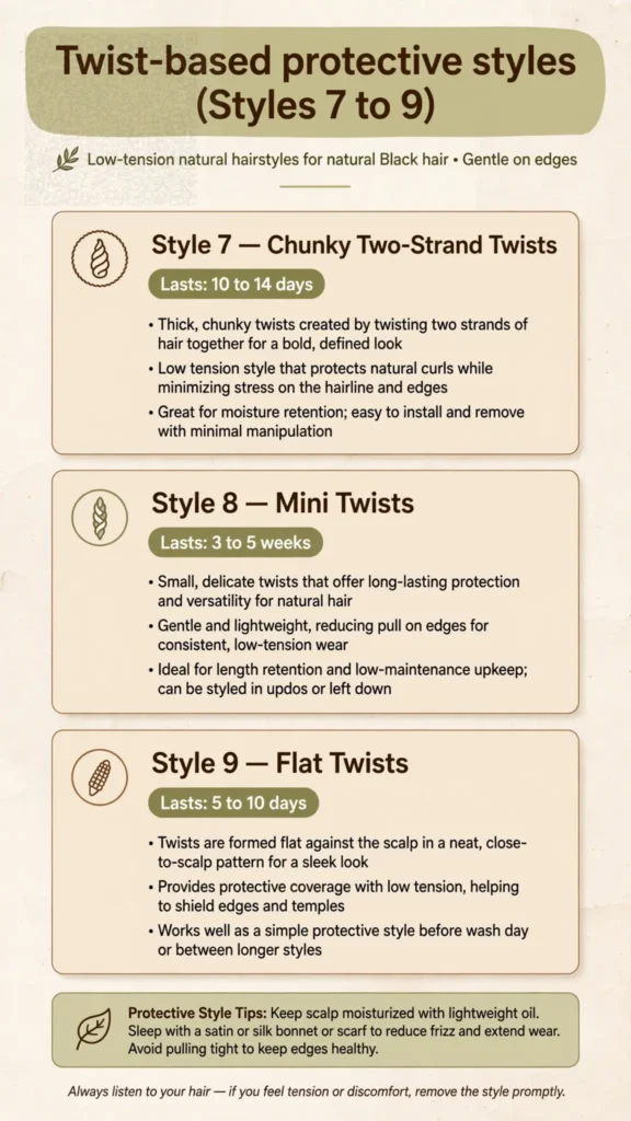 Twist-based protective styles (Styles 7 to 9)