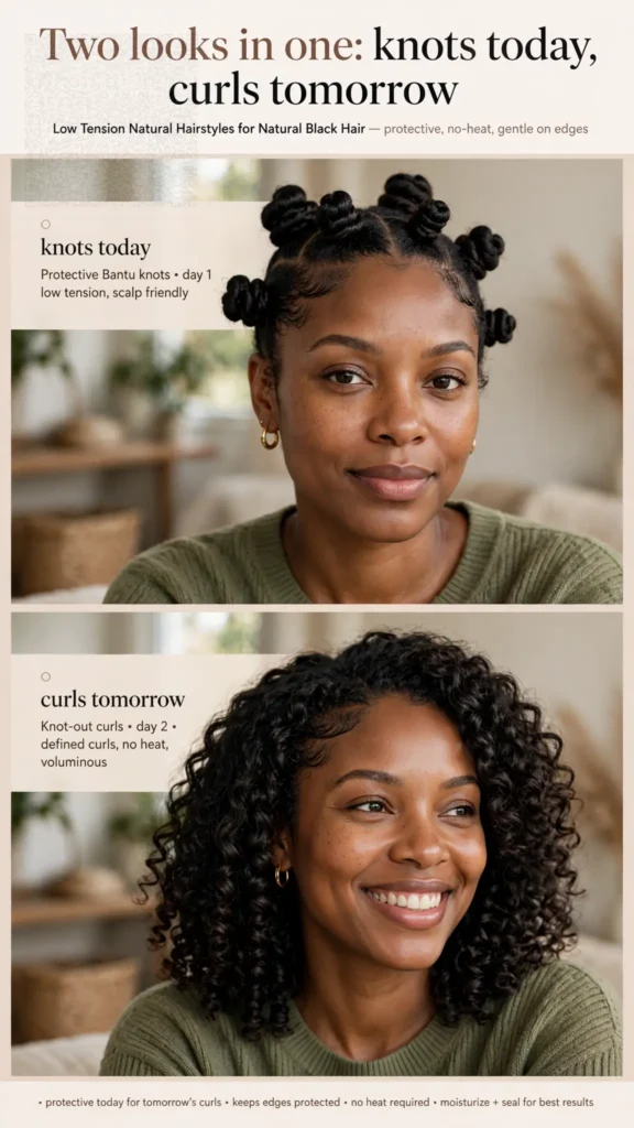 Two looks in one_ knots today, curls tomorrow